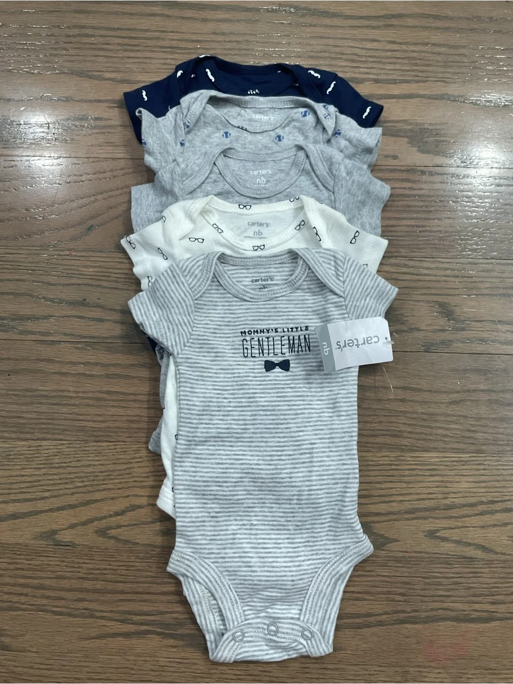 Carter’s Newborn 5-Pack Bodysuits Onesies NWT Gray & Navy Blue